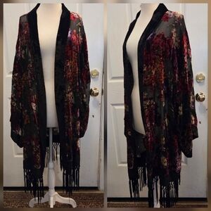 Cacique Burnout Kimono Robe Top Goth Whimsygoth Tassel Fringe Boho Size 18 20
